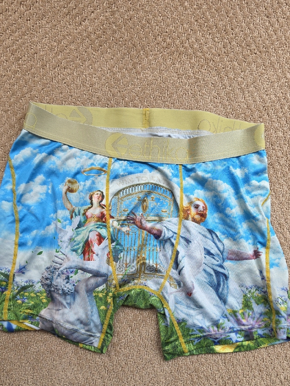ethika Heavenly Gate Print Boxer Briefs - Sky Blue, Gold Medium